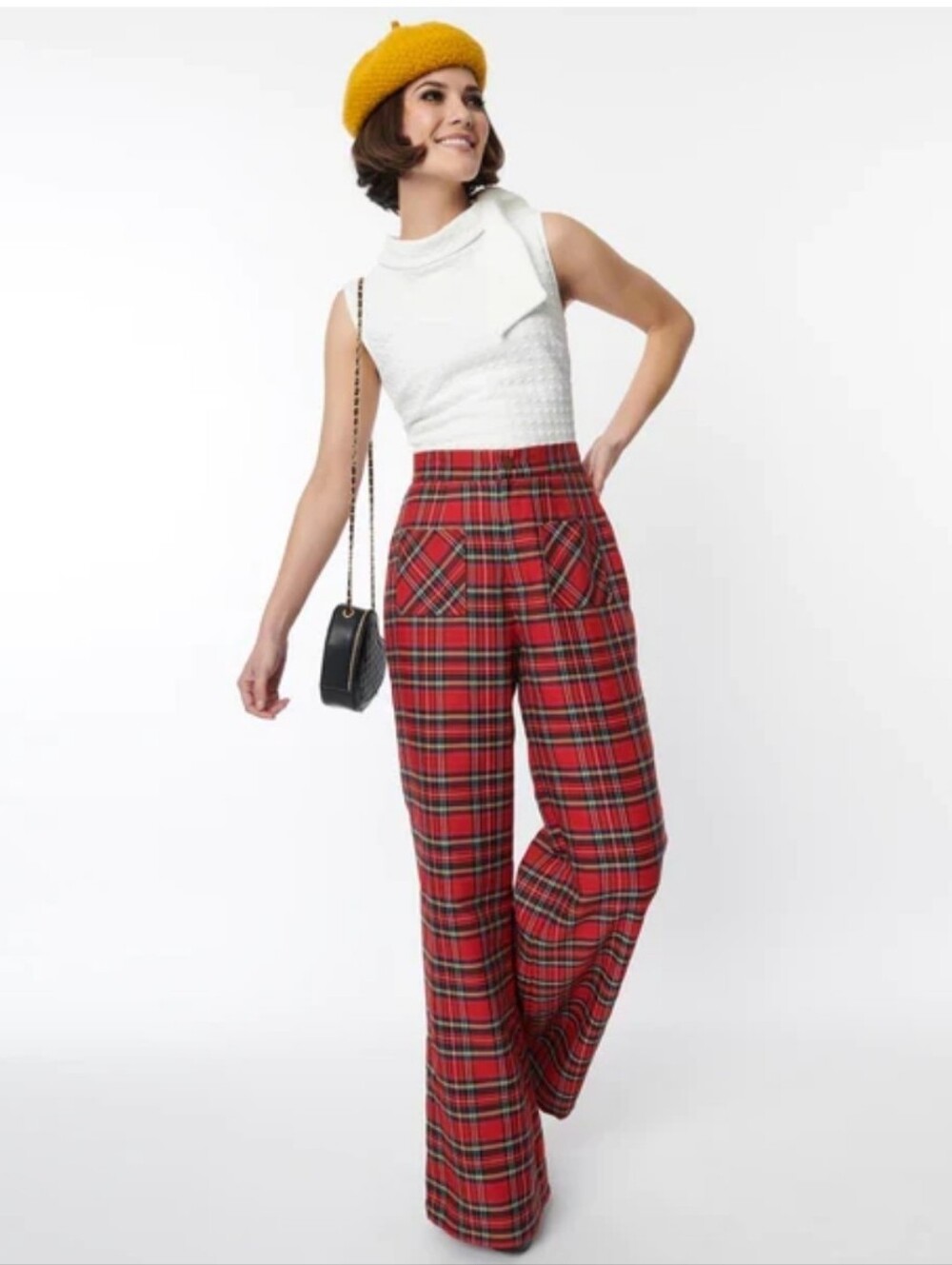 34" Inseam Smak Parlour Red Plaid Wide-leg High-waist Pants Size 2X